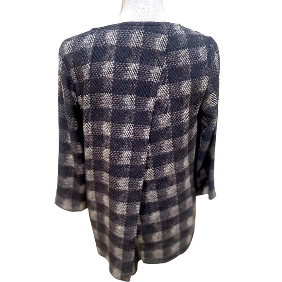 Artisan by Robin Barre gray/black plaid blouse with black chiffon underlay small - Picture 2 of 9